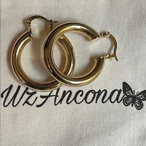 Yellow Gold Women Round Tube Hoops 2-5mm,  NEW.